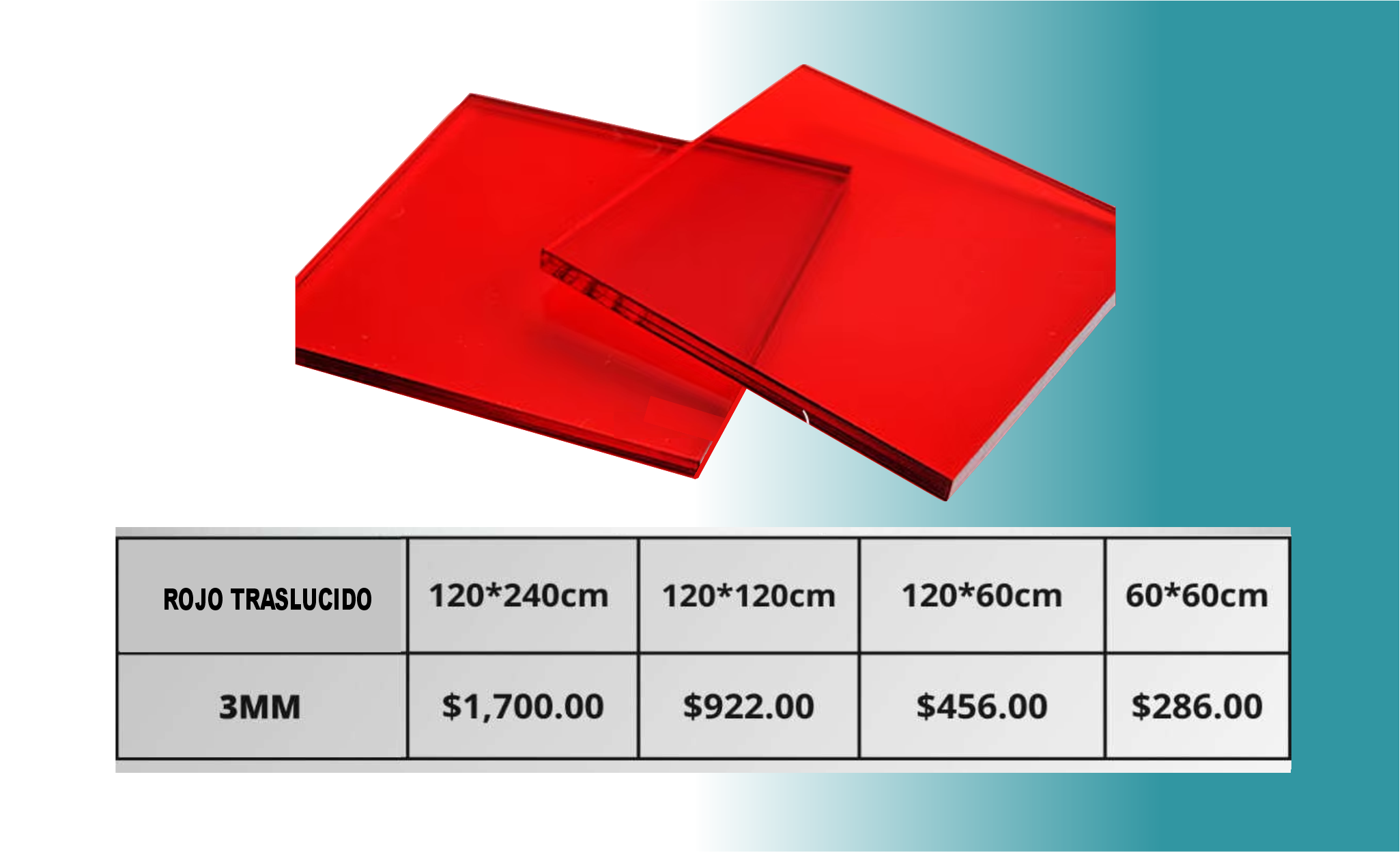 Acrílico Rojo Traslucido