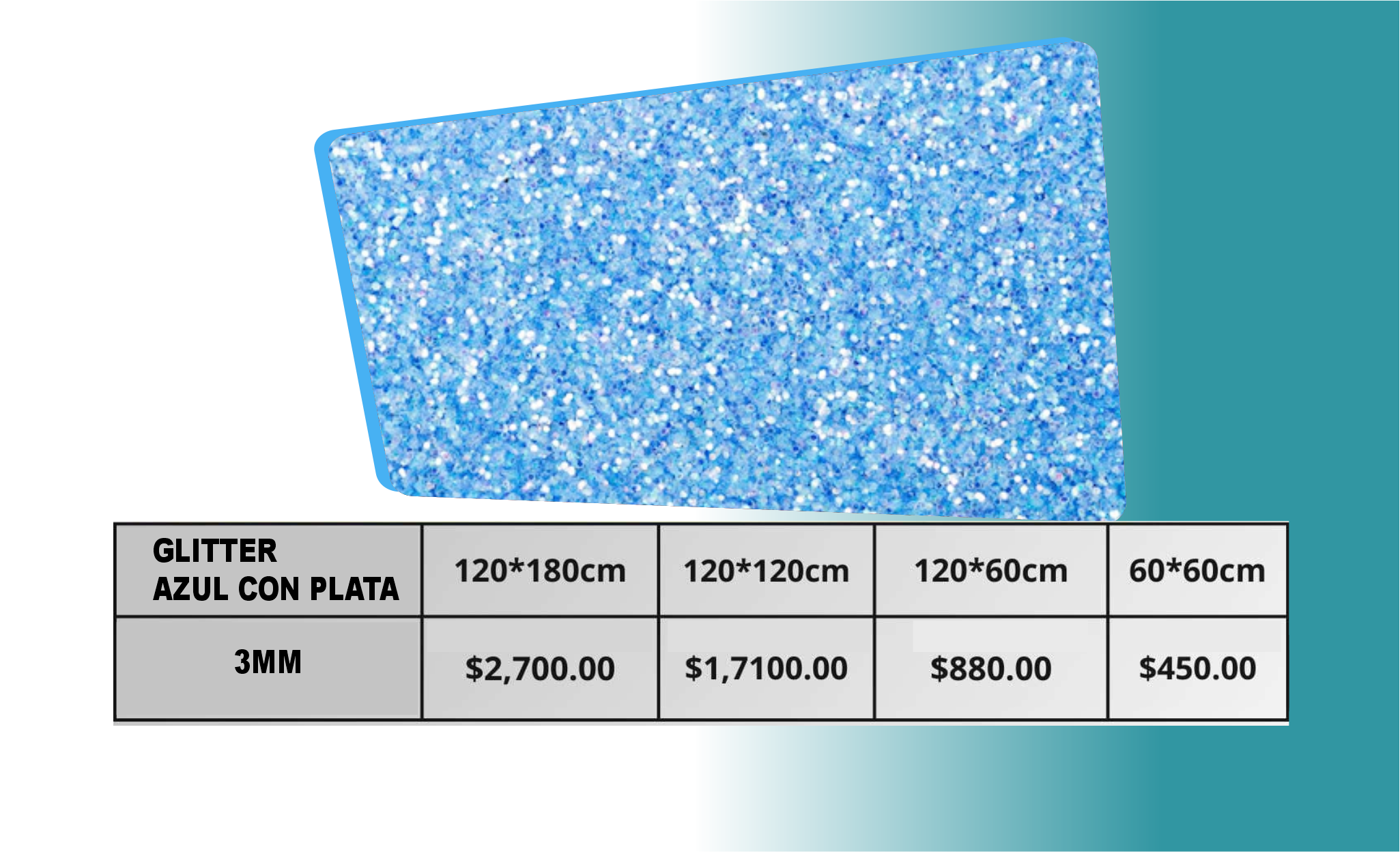 Acrílico Glitter Azul con Plata